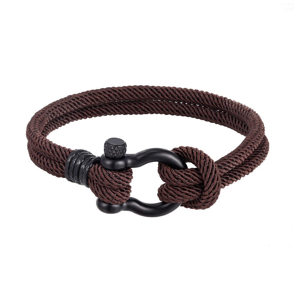 Bracelet Homme Corde Milan marron avec fermoir mousqueton noir