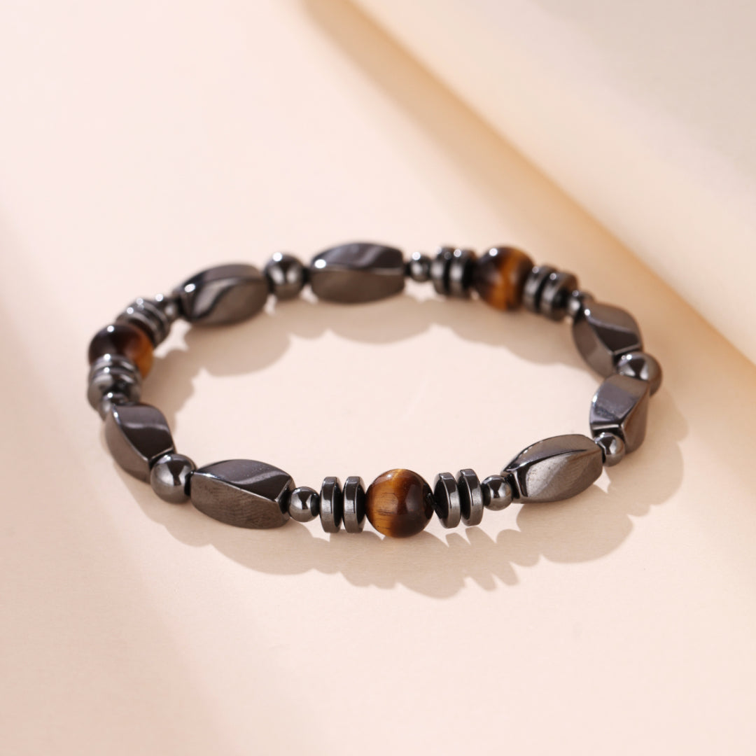 Bracelet Homme Hématite et Œil de Tigre – Force Sauvage