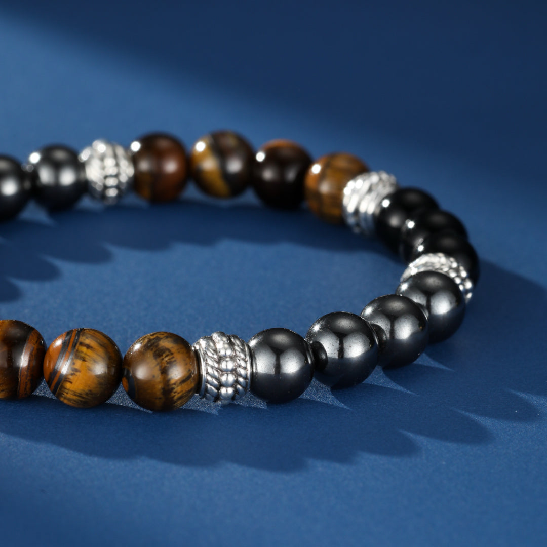 Men's Hematite, Tiger's Eye, and Obsidian Bracelet – Warrior's Balance