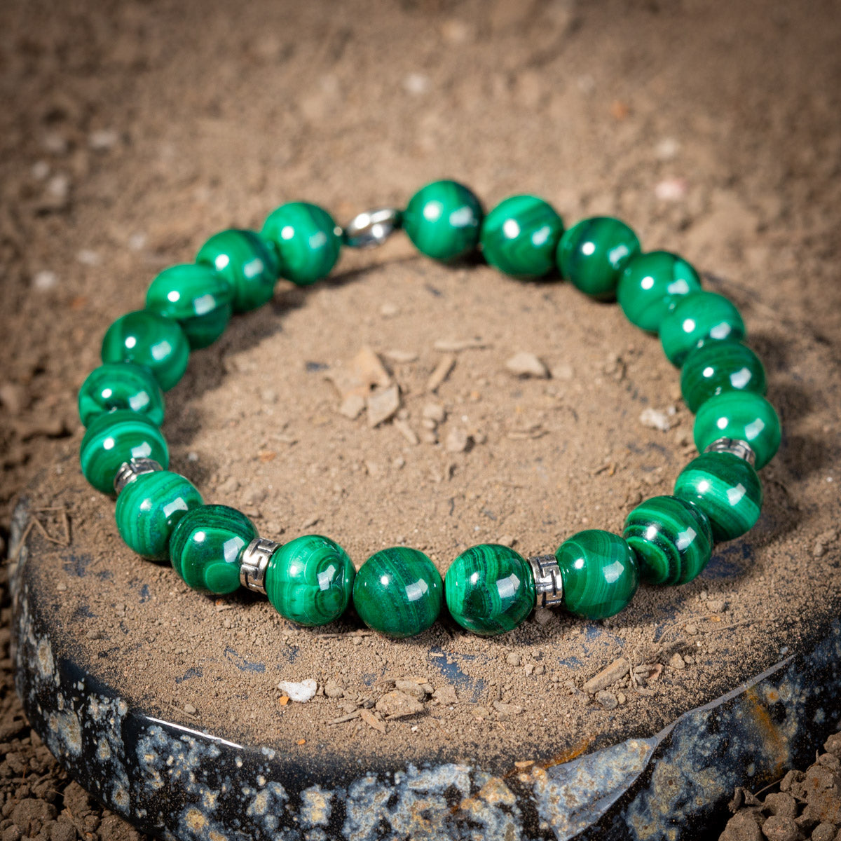 Men's Bracelet Malachite Discreet Sterling Silver 925