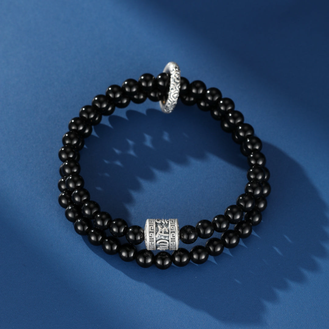Men's Obsidian Bracelet – Ancestral Duality, 999 Silver