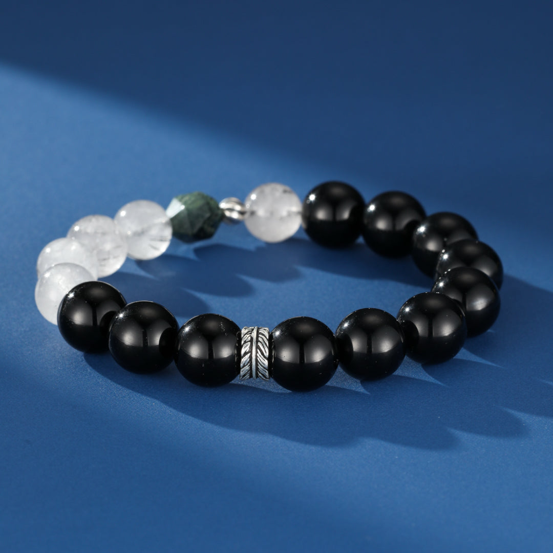 Men's Obsidian, Rutilated Quartz, and Kambaba Jasper Bracelet – Mineral Shadows, Silver