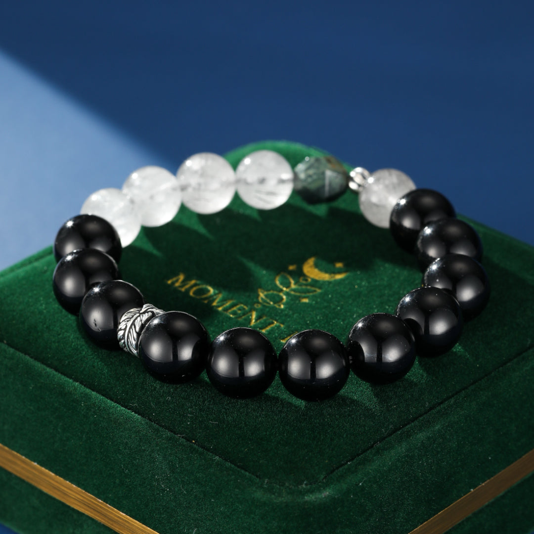 Men's Obsidian, Rutilated Quartz, and Kambaba Jasper Bracelet – Mineral Shadows, Silver