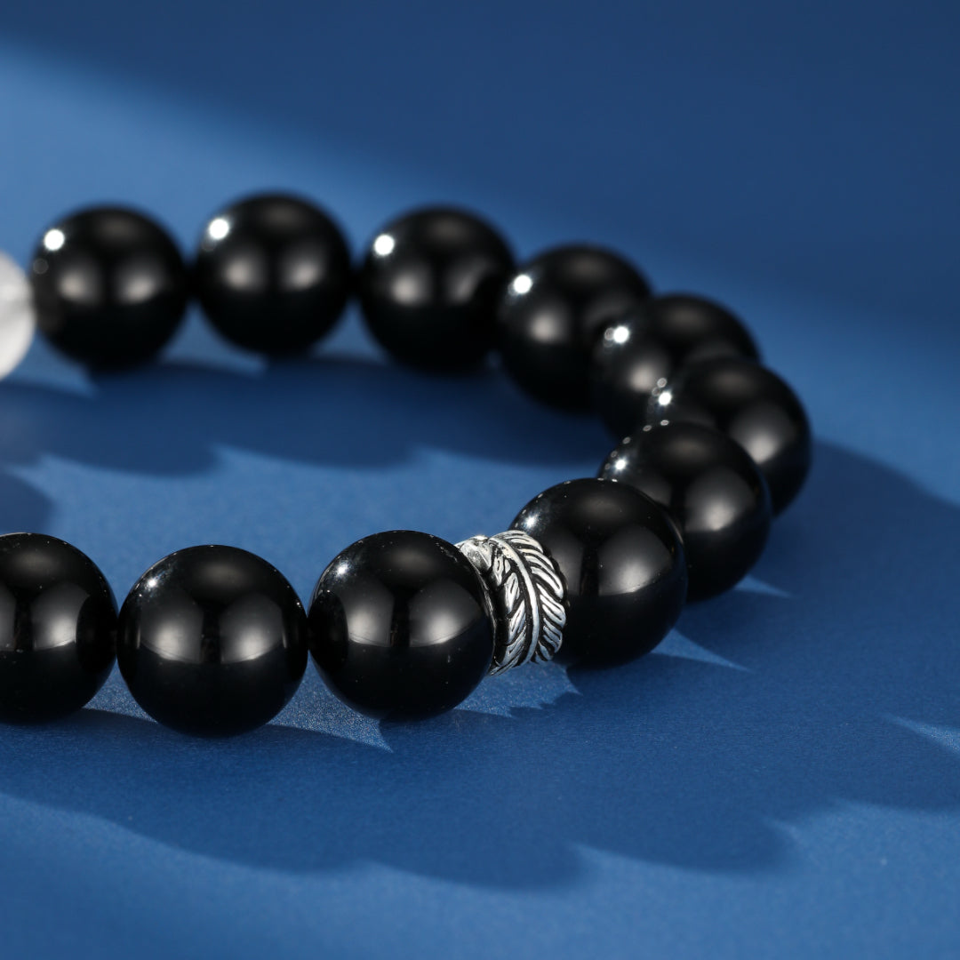 Men's Obsidian, Rutilated Quartz, and Kambaba Jasper Bracelet – Mineral Shadows, Silver