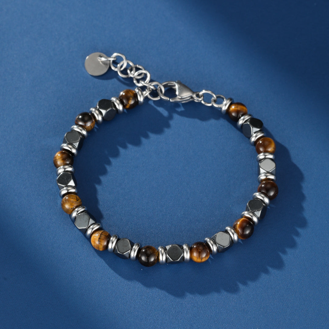 Bracelet Homme Œil de Tigre et Hématite – Audace