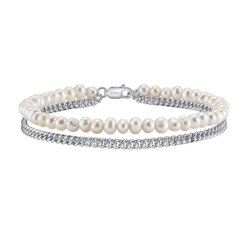 Bracelet Homme Perle – Dualité Masculine, Argent Plaqué Or