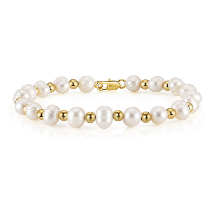 Bracelet Homme Perle – Éclat Noble, Argent Plaqué Or