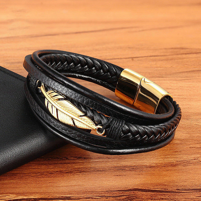 Men's 'Plume' Leather Wrap Bracelet