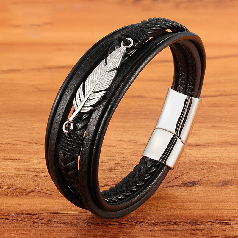 Men's Wrap Bracelet 'Plume' in Leather