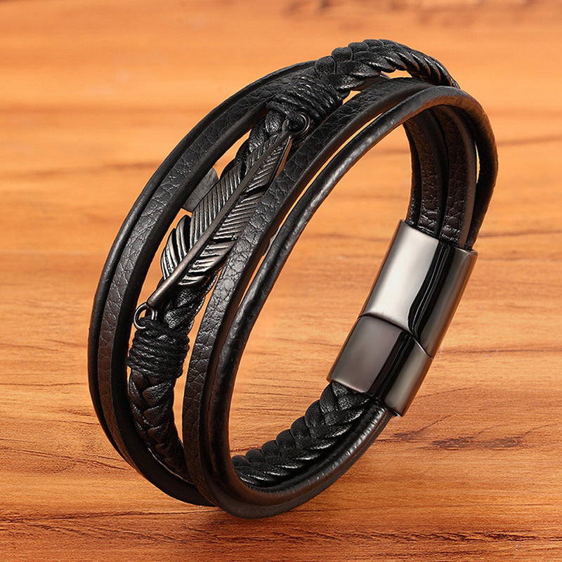 Men's Wrap Bracelet 'Plume' in Leather
