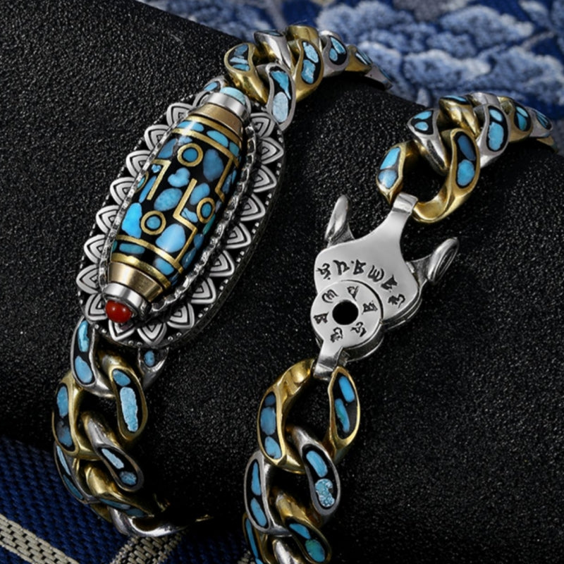 Bracelet Homme Rotatif Six Mantras – Divinité Céleste, Argent