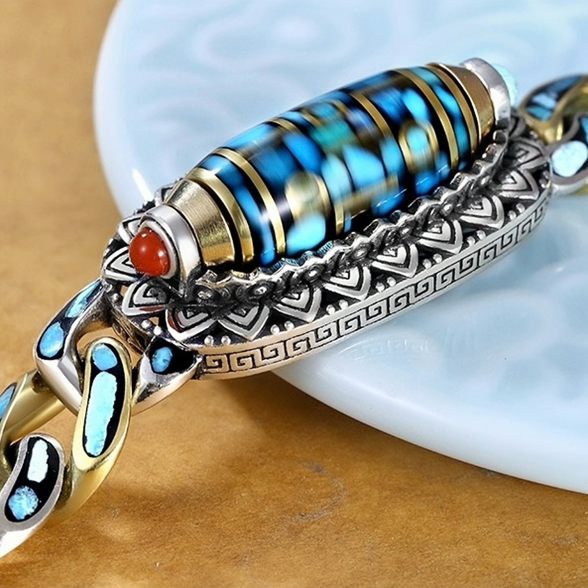 Bracelet Homme Rotatif Six Mantras – Divinité Céleste, Argent