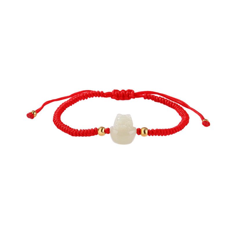 Bracelet Jade – Bébé Dragon, Fil Rouge