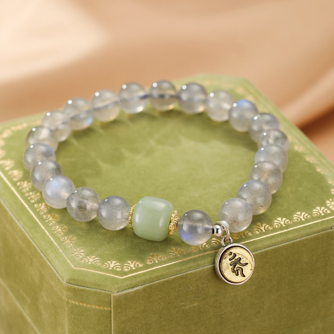 Bracelet Jade et Labradorite Cheval/Coq – Protection Céleste
