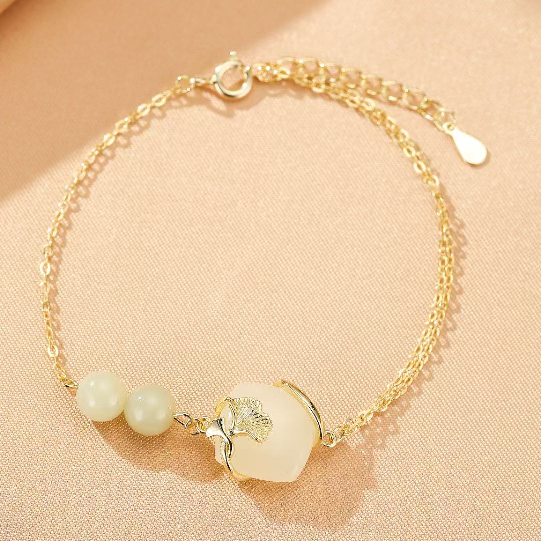 Bracelet Jade – Éveil du Cœur, Argent Plaqué Or