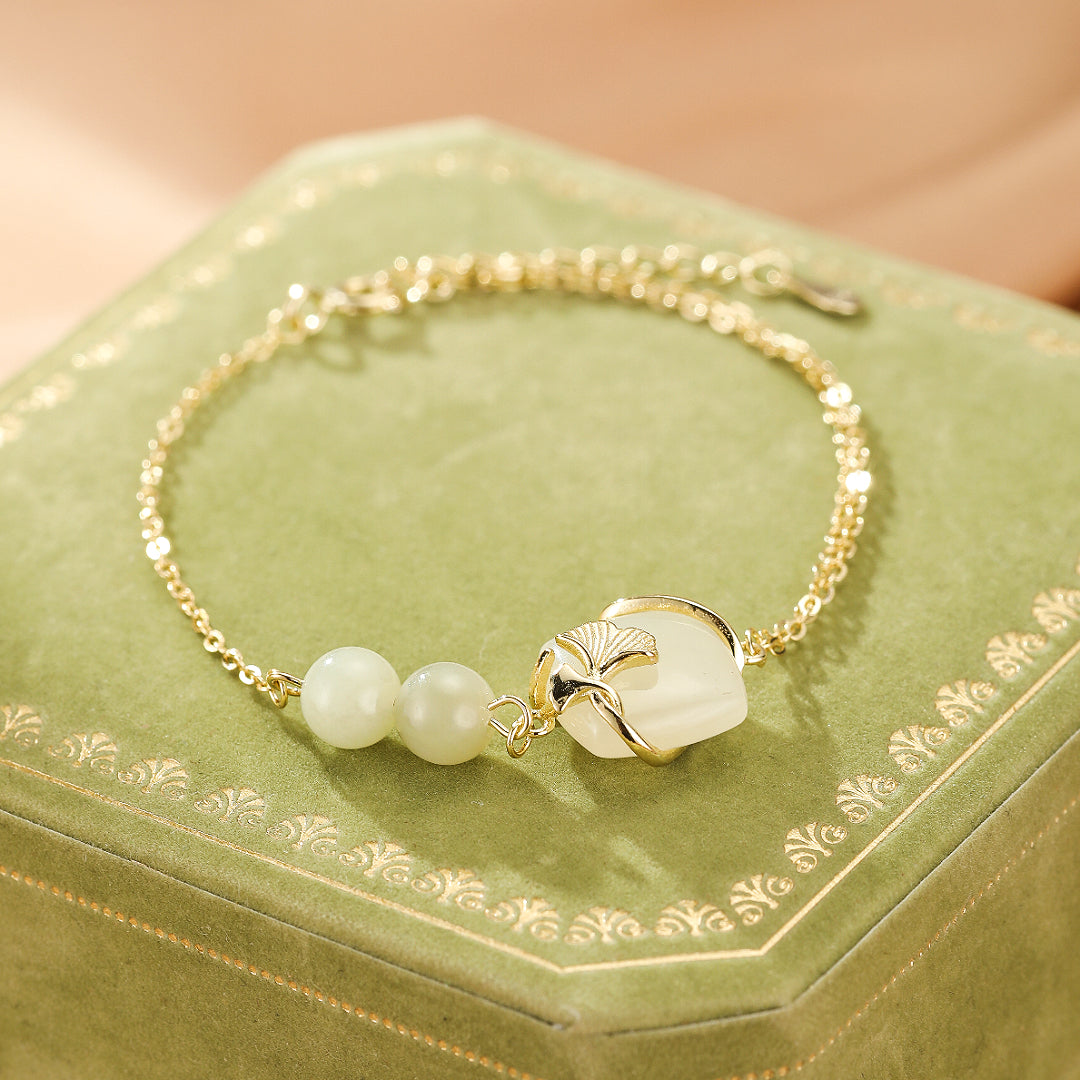 Bracelet Jade – Éveil du Cœur, Argent Plaqué Or