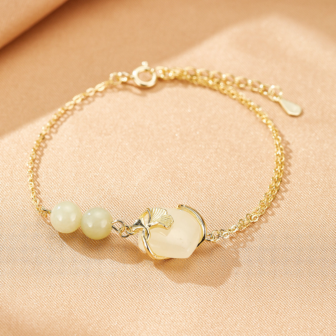 Bracelet Jade – Éveil du Cœur, Argent Plaqué Or