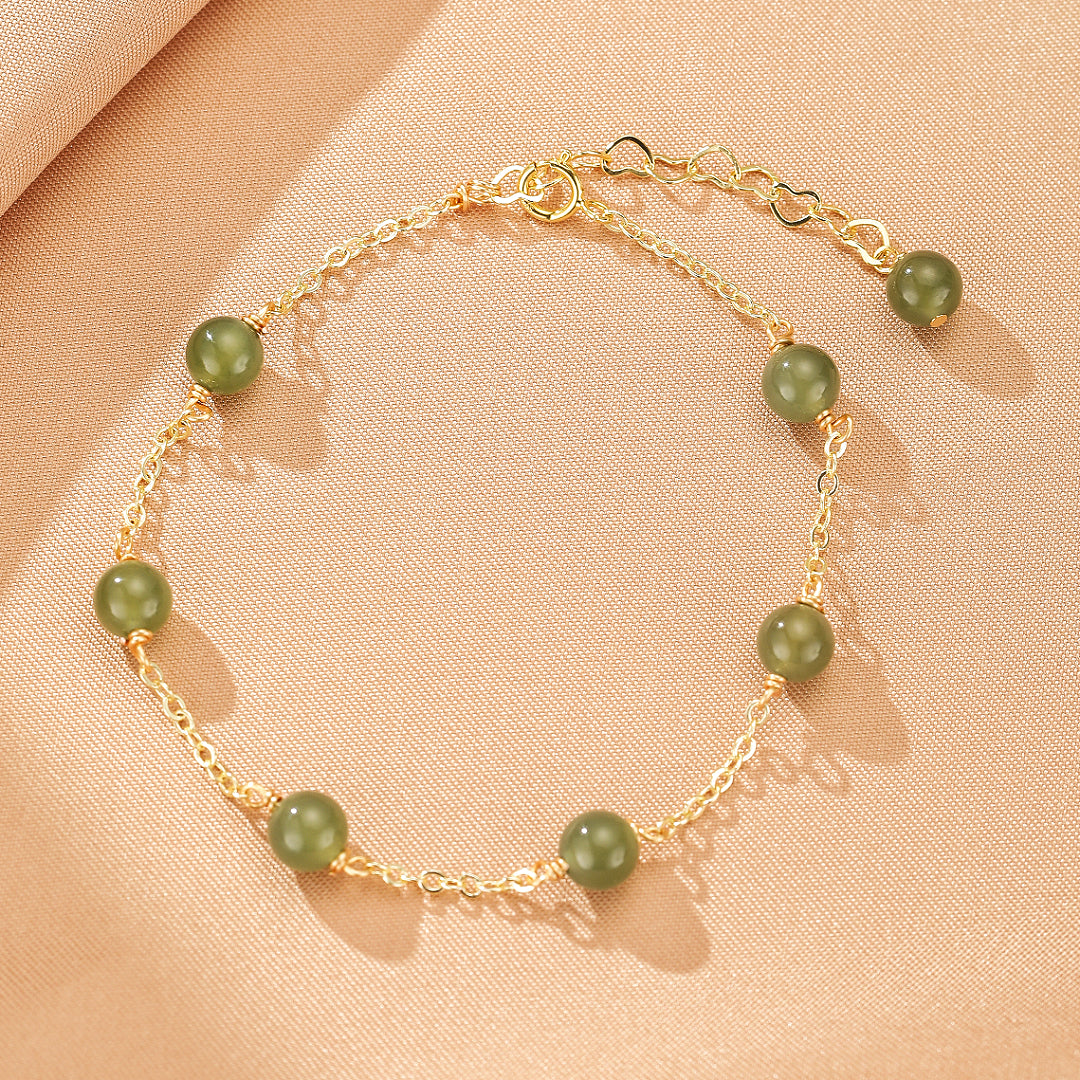 Bracelet Jade – Éveil du Cœur, Argent Plaqué Or