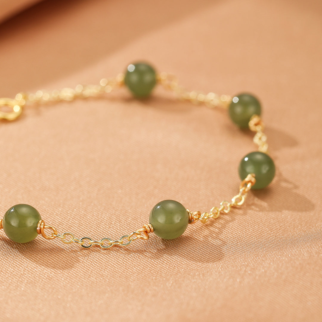 Bracelet Jade – Éveil du Cœur, Argent Plaqué Or