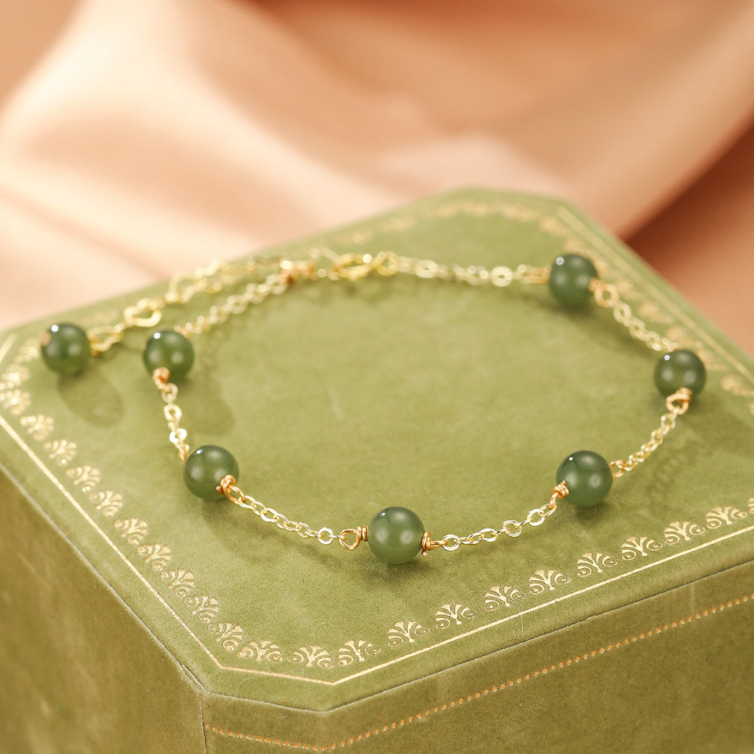 Bracelet Jade – Éveil du Cœur, Argent Plaqué Or