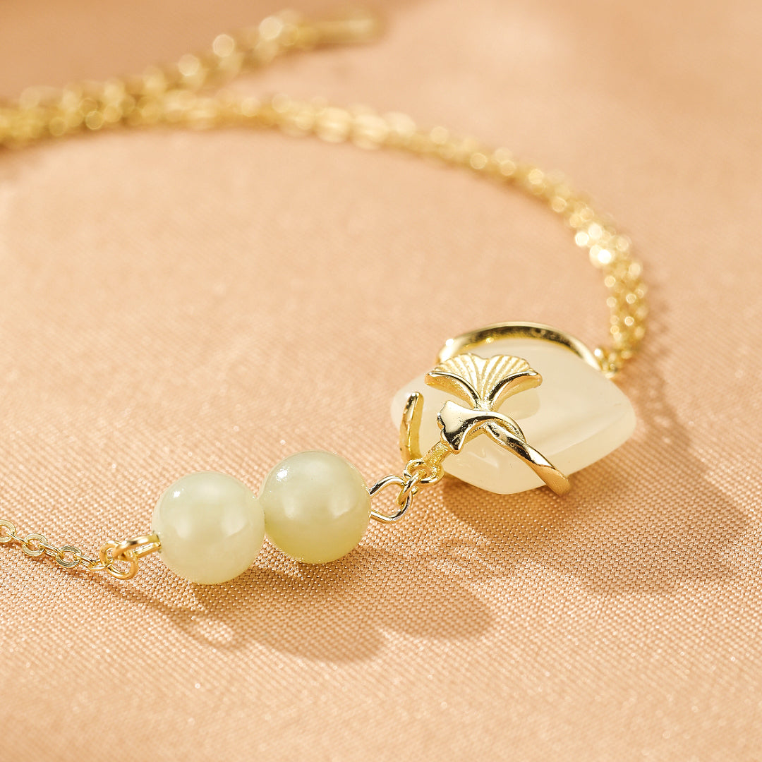 Bracelet Jade – Harmonie Dorée, Argent Plaqué Or 14K