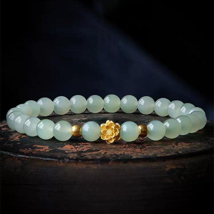 Bracelet Jade Lotus – Réussite, Plaqué Or