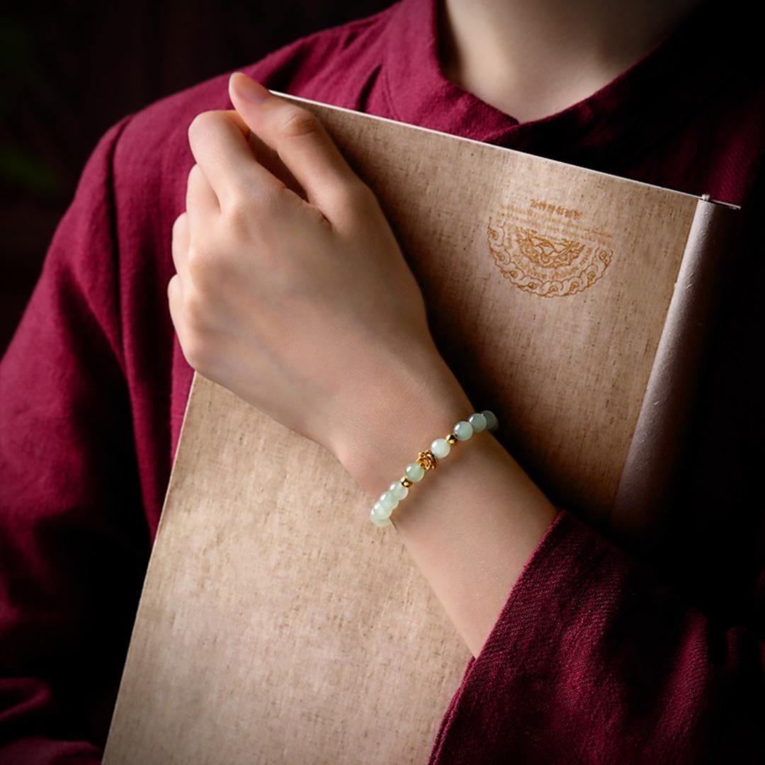 Bracelet Jade Lotus – Réussite, Plaqué Or
