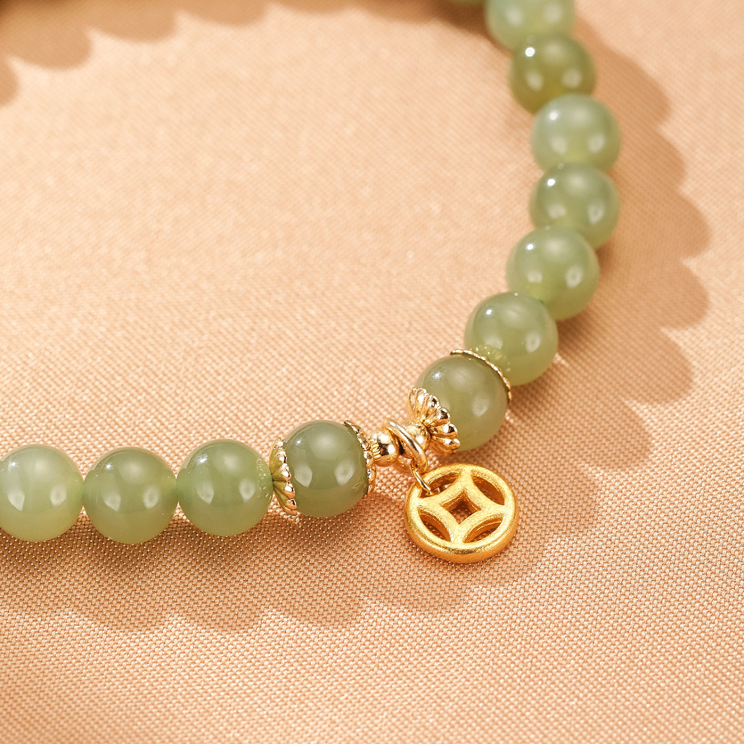 Bracelet Jade – Paix Intérieure, Argent Plaqué Or 14K