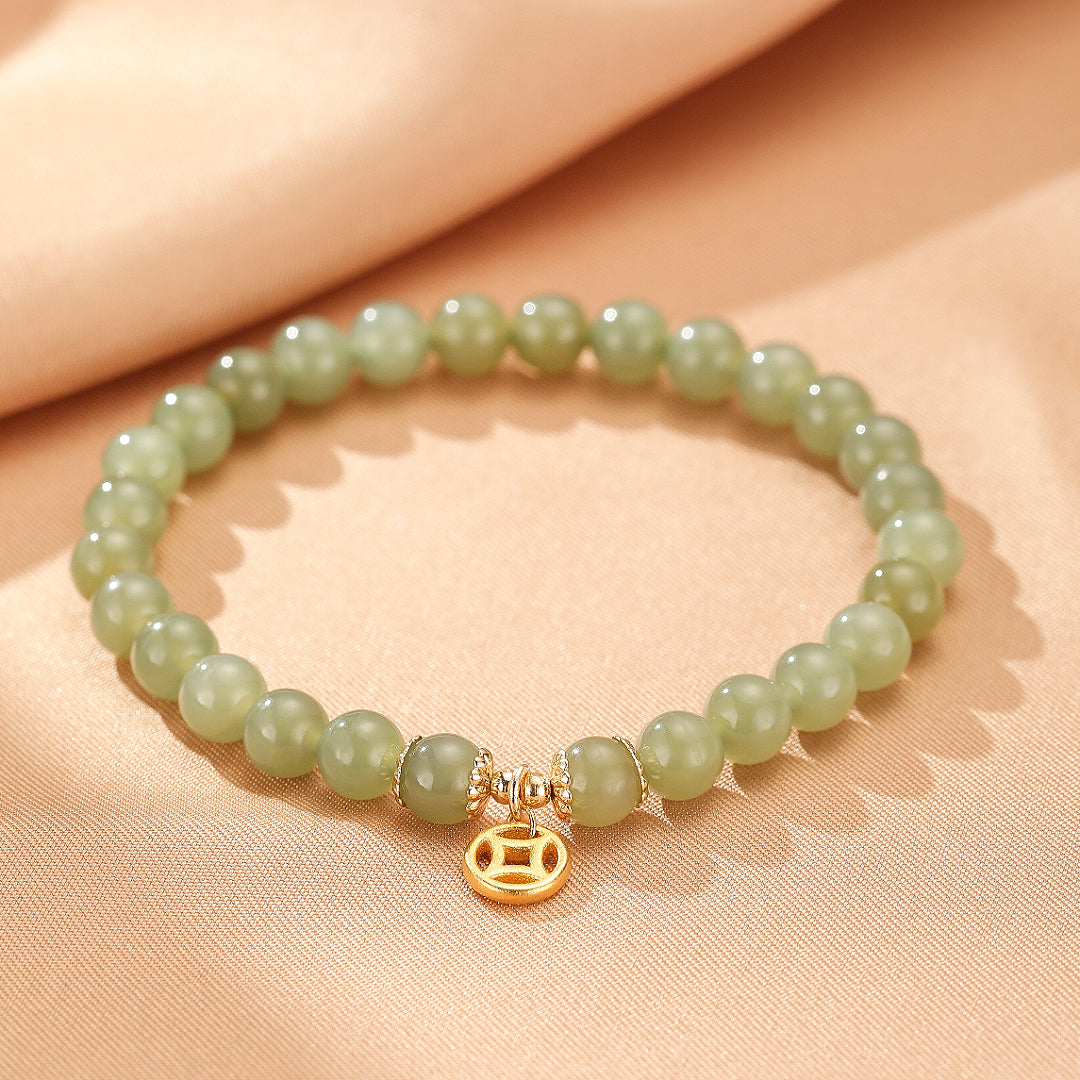 Bracelet Jade – Paix Intérieure, Argent Plaqué Or 14K