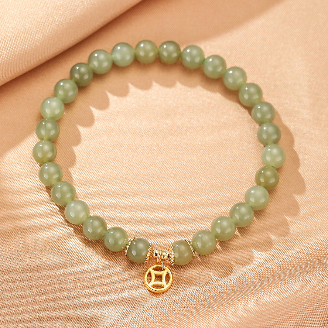 Bracelet Jade – Paix Intérieure, Argent Plaqué Or 14K