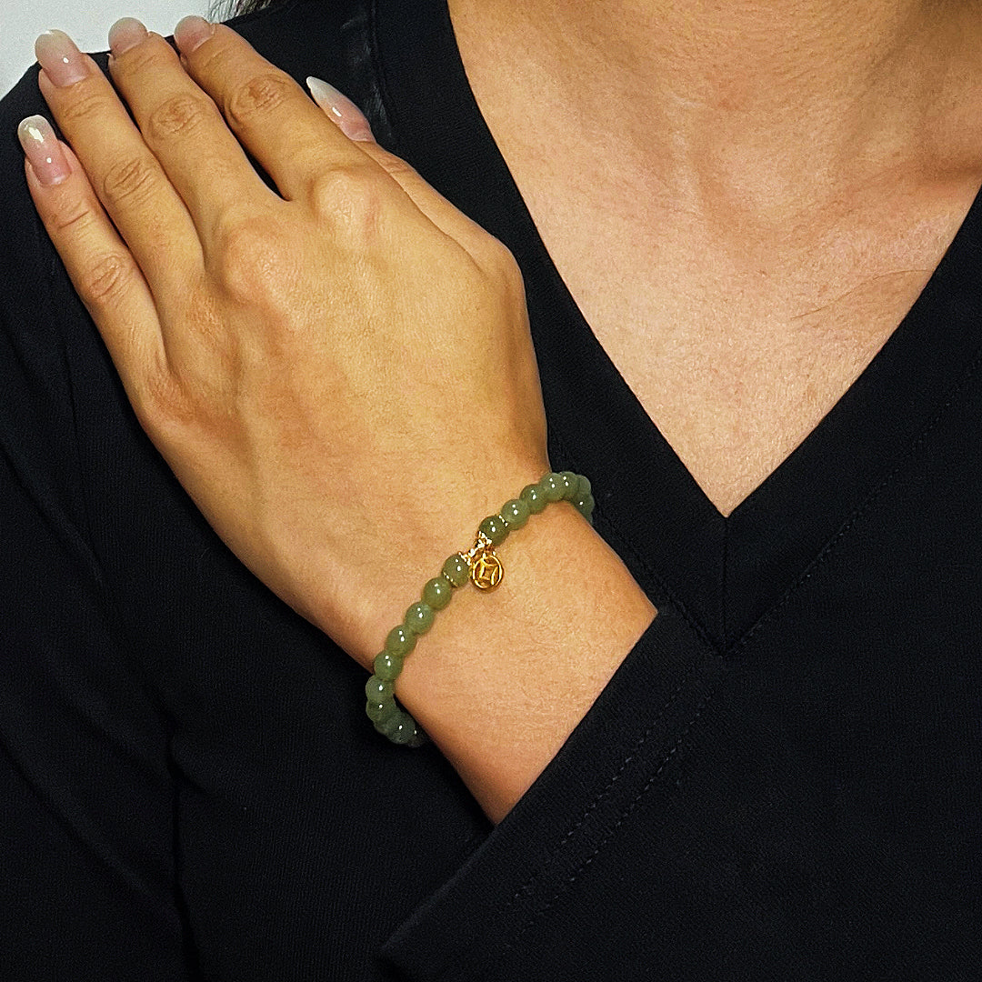 Bracelet Jade – Paix Intérieure, Argent Plaqué Or 14K