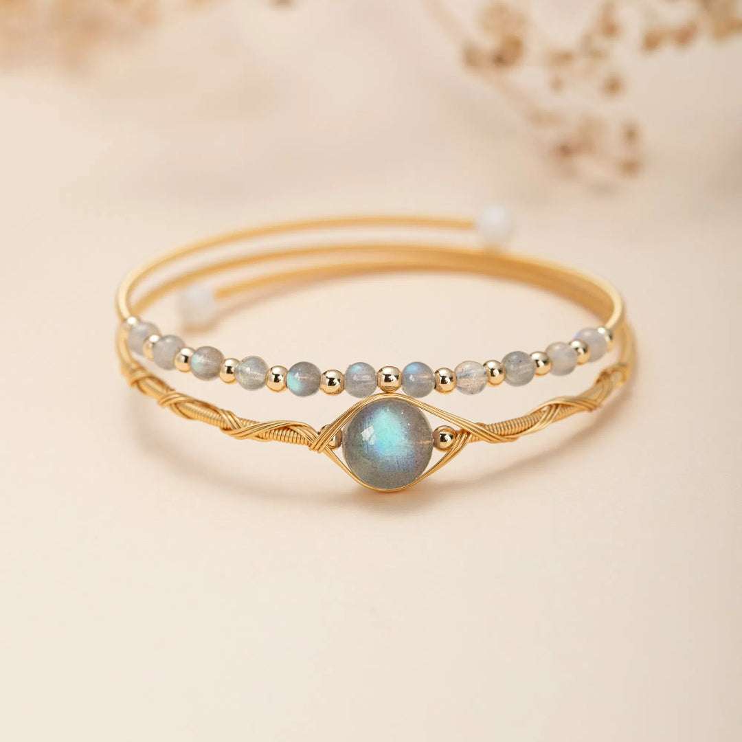 Bracelet Labradorite – Clair de Lune, Plaqué Or