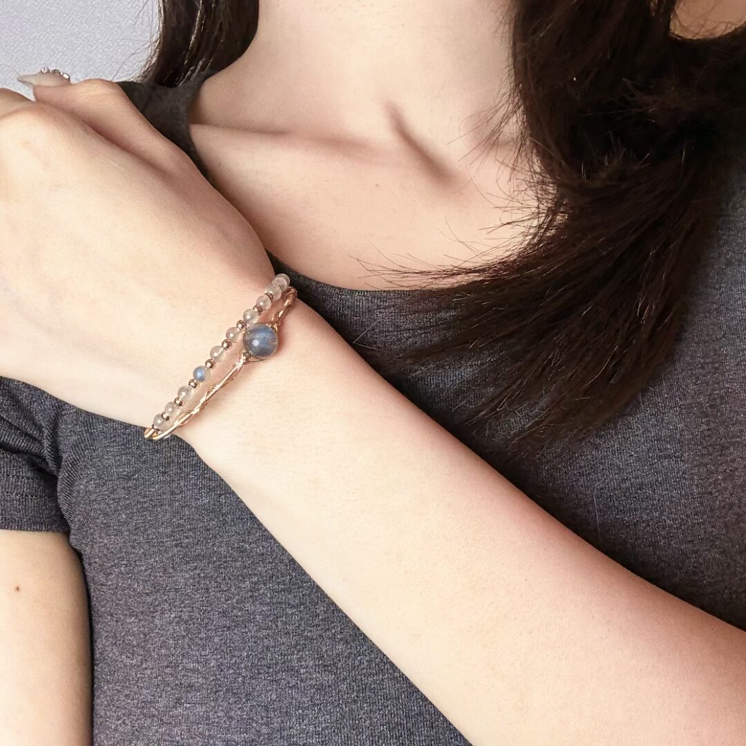 Bracelet Labradorite – Clair de Lune, Plaqué Or