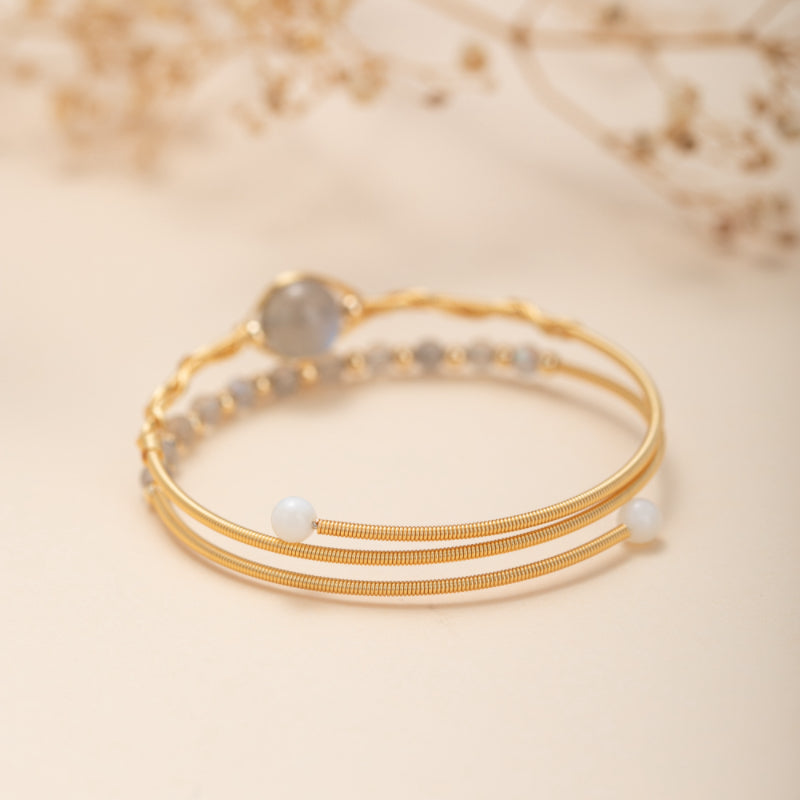 Bracelet Labradorite – Clair de Lune, Plaqué Or