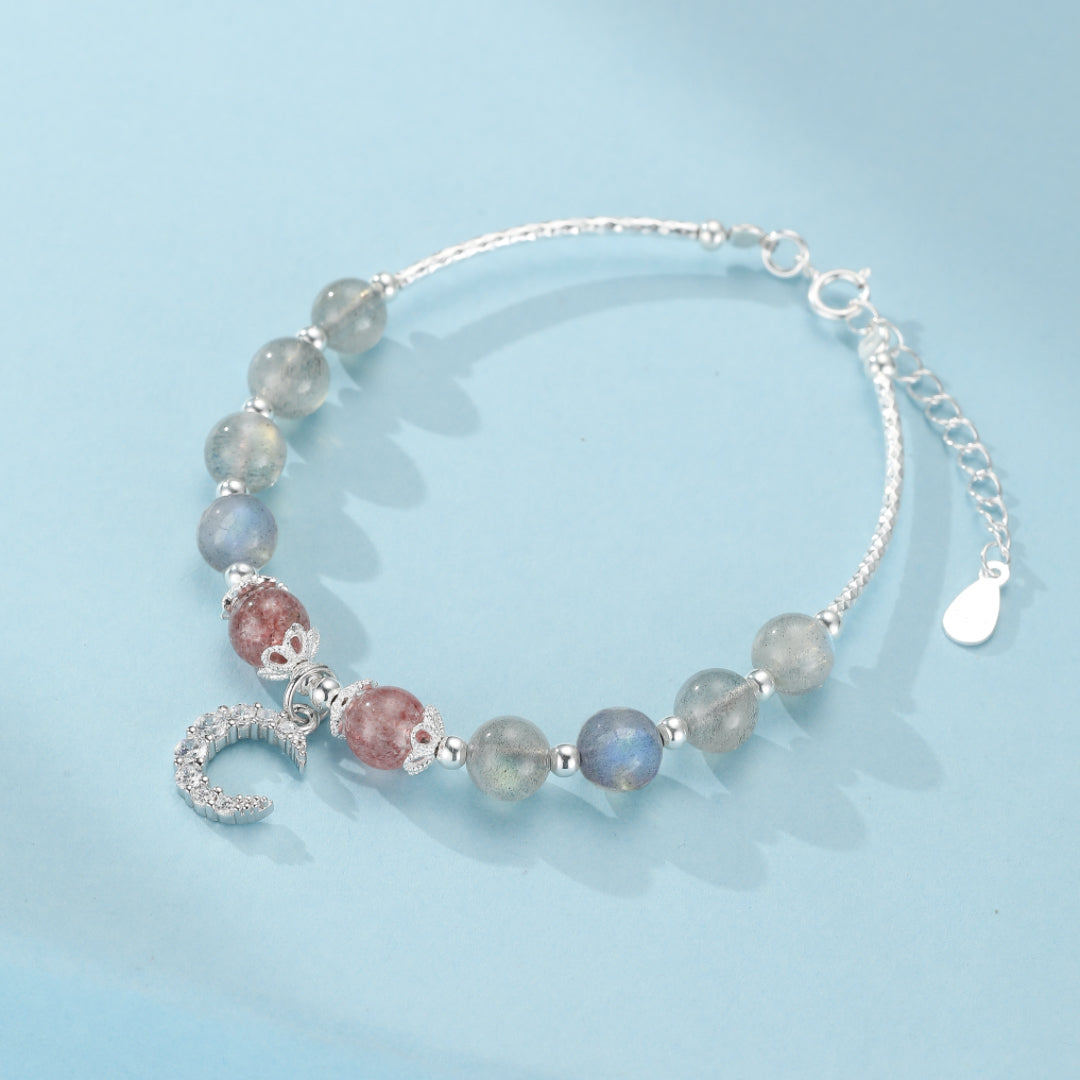Labradorite and Strawberry Quartz Bracelet – Rosy Enchantment, Silver