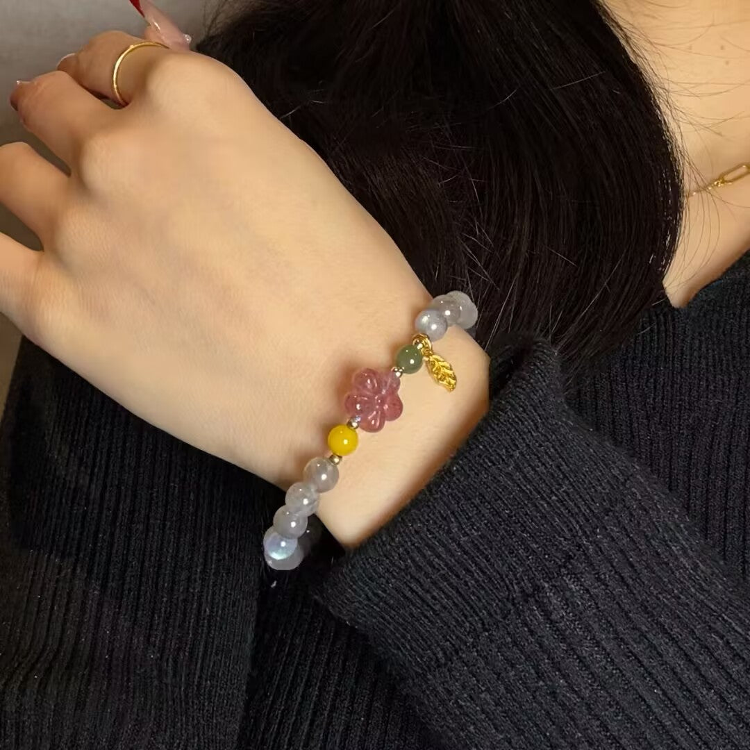 Labradorite and Strawberry Quartz Bracelet – Golden Leaf