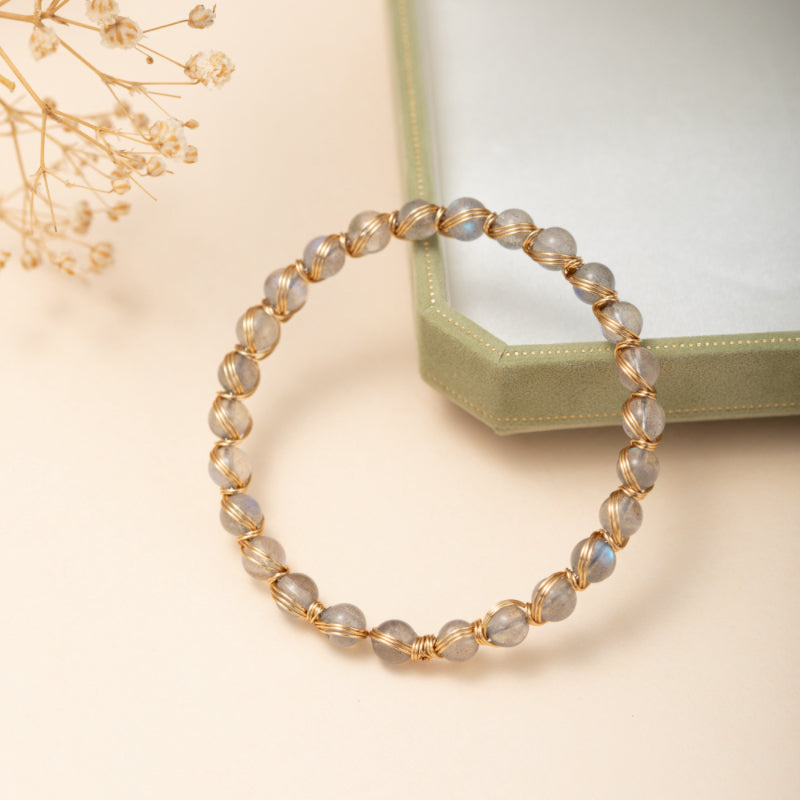 Bracelet Labradorite – Lumière Intérieure, Argent Plaqué Or