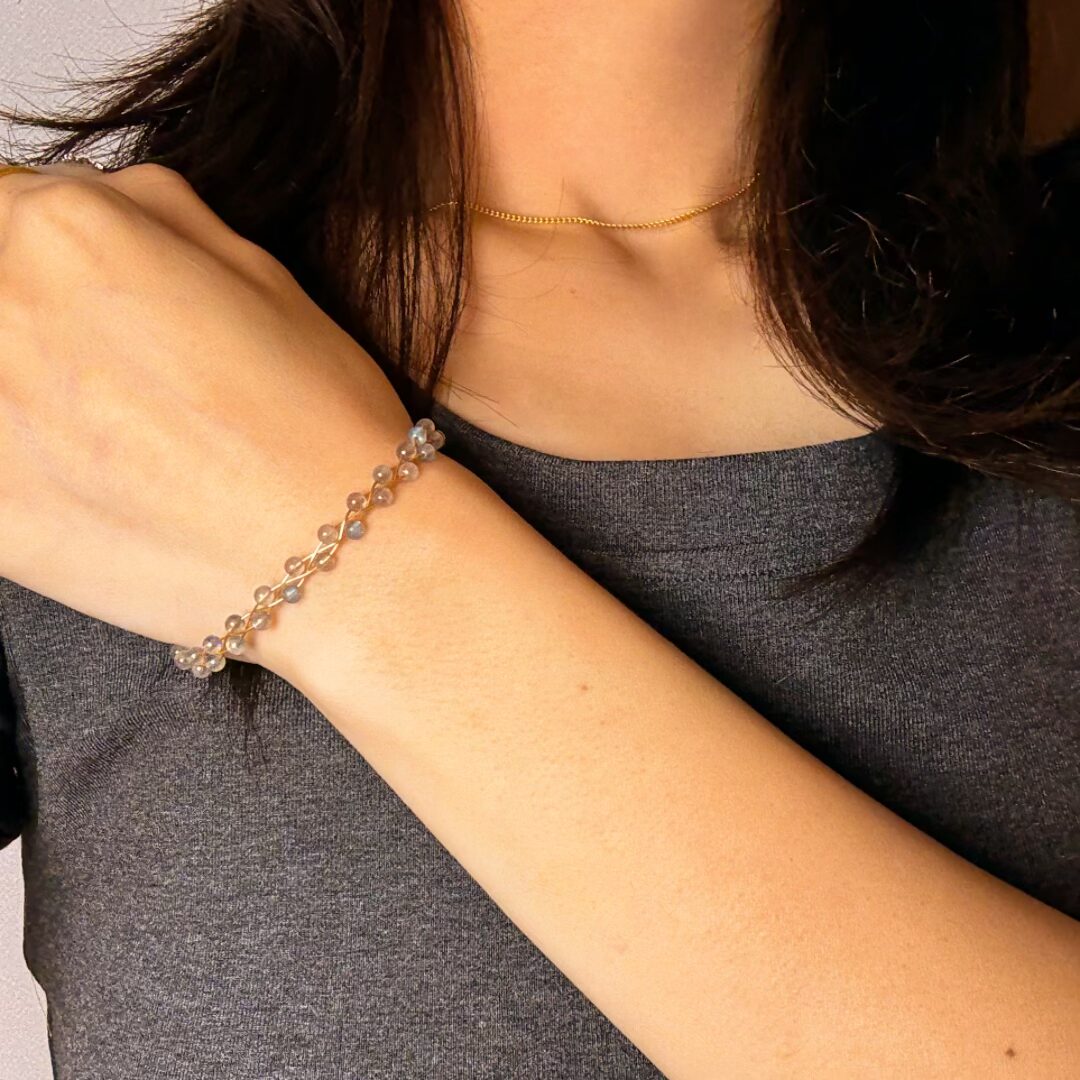 Bracelet Labradorite - Luna, Argent Plaqué Or