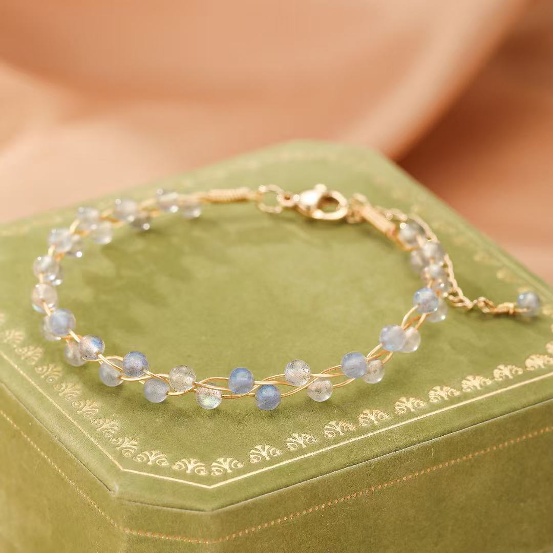 Bracelet Labradorite - Luna, Argent Plaqué Or