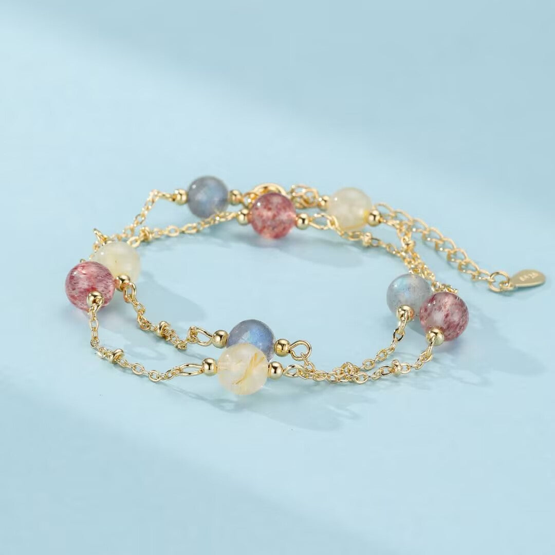 Bracelet Labradorite, Quartz Fraise et Citrine – Murmure Céleste