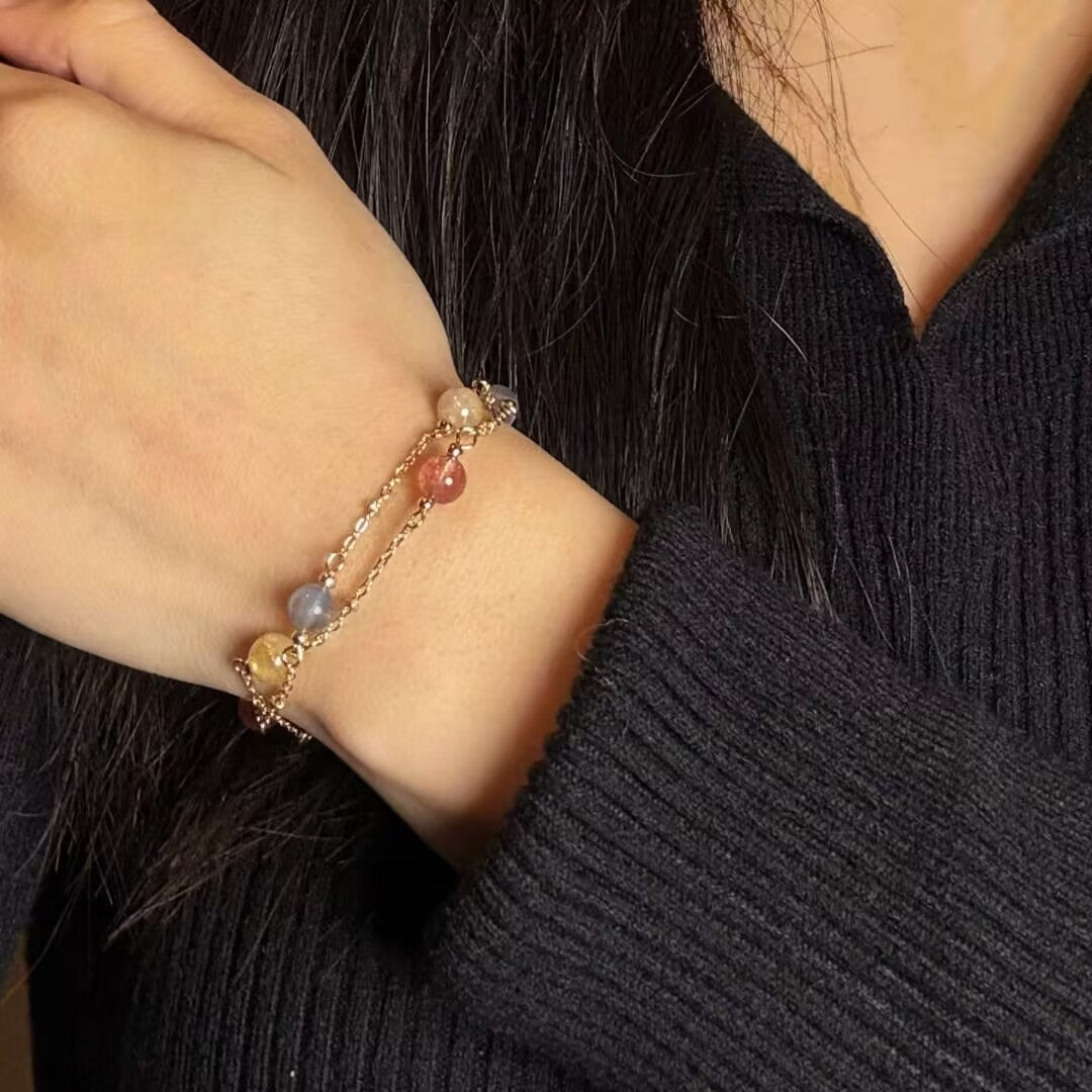 Bracelet Labradorite, Quartz Fraise et Citrine – Murmure Céleste