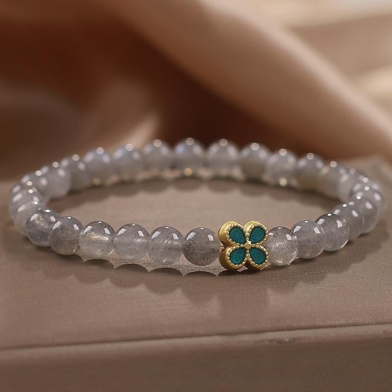 Bracelet Labradorite Trèfle à Quatre Feuilles – Chance et Apaisement