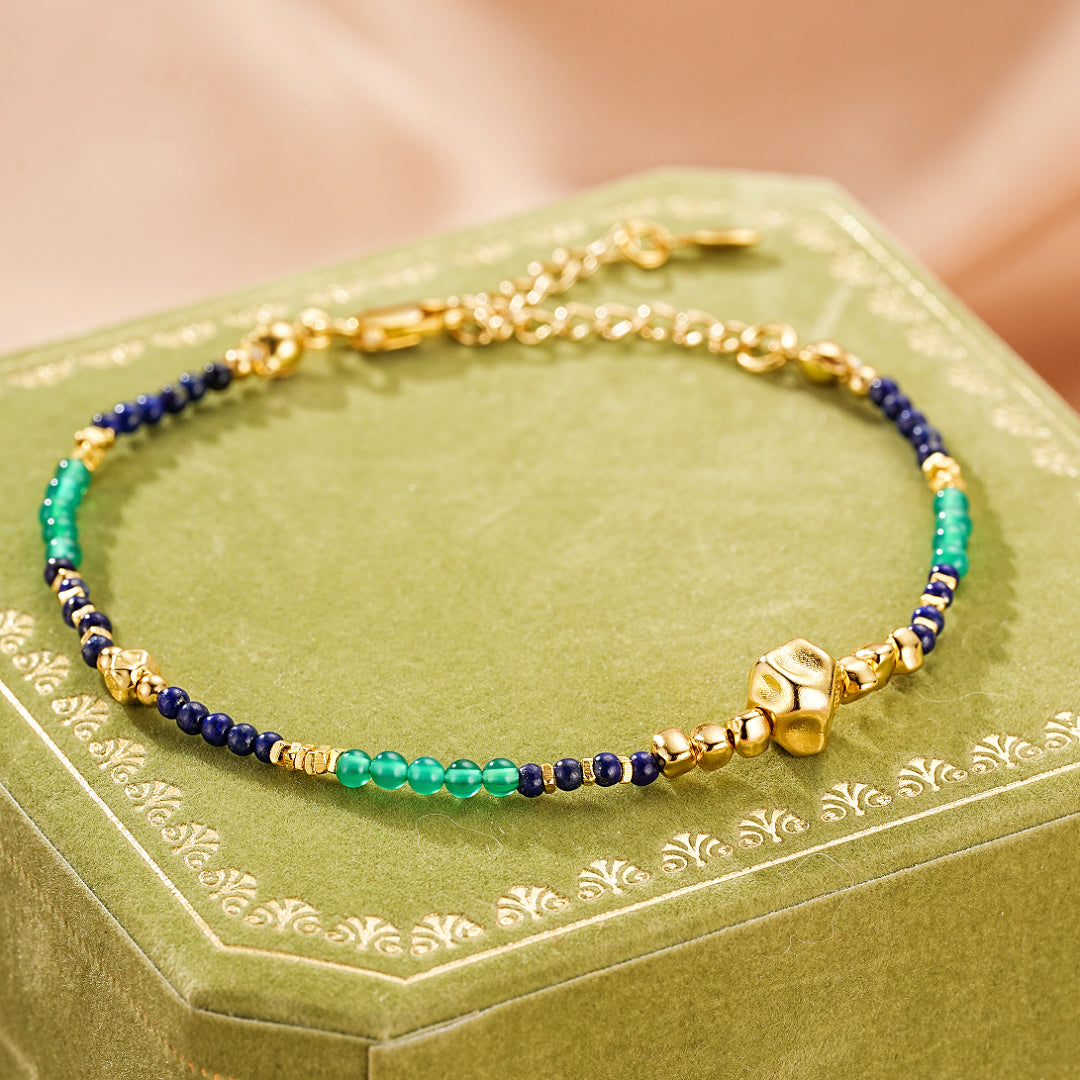 Bijoux Bracelet Lapis-Lazuli – Main Protectrice, Argent Plaqué Or
