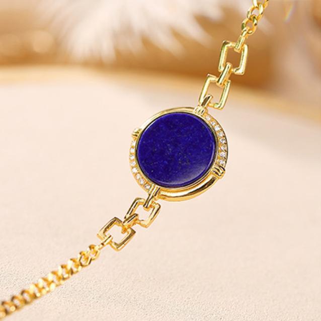 Bracelet Lapis Lazuli – Mandala, Argent Plaqué Or