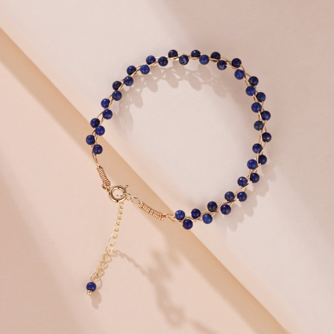 Bracelet Lapis Lazuli – Vague Céleste, Plaqué Or