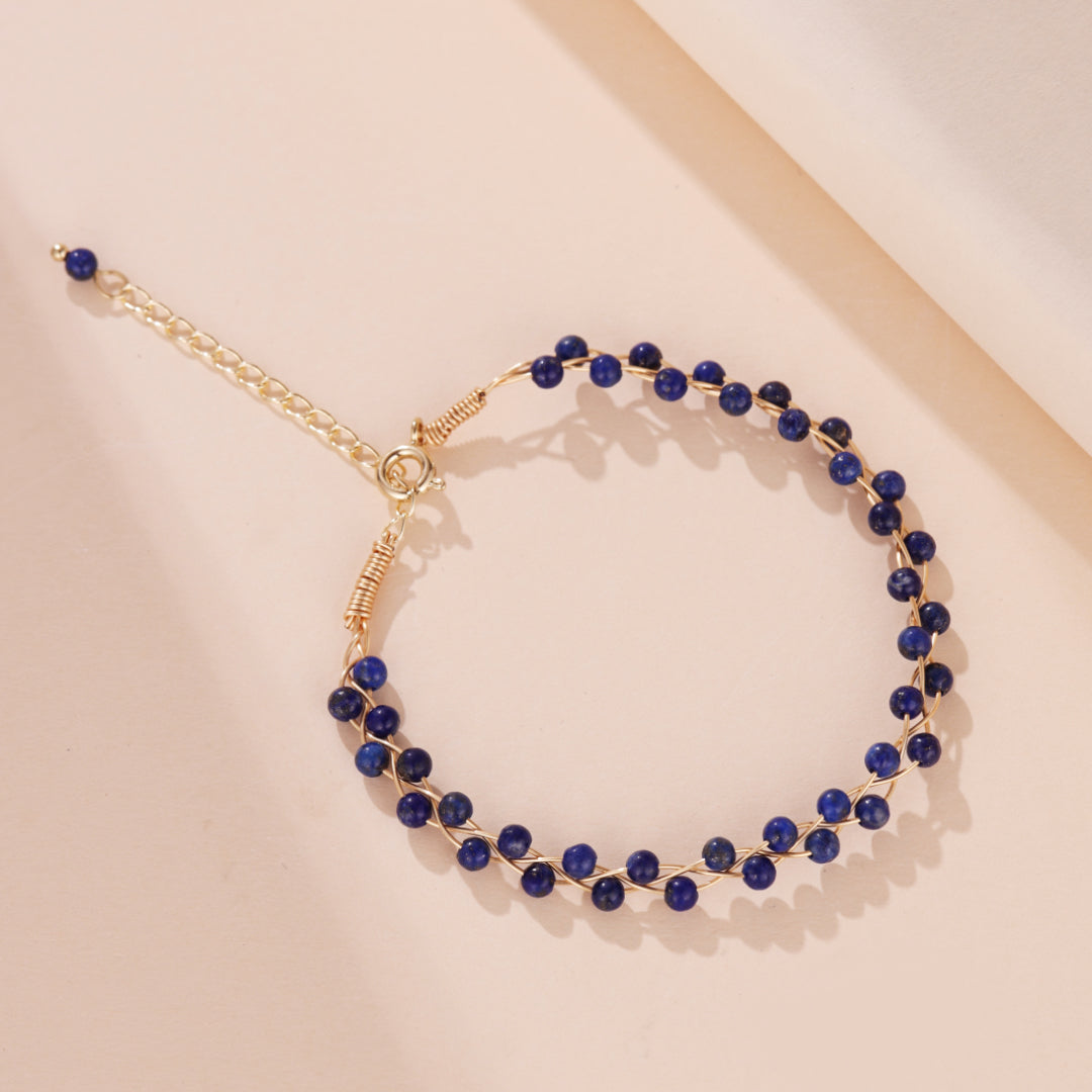 Bracelet Lapis Lazuli – Vague Céleste, Plaqué Or