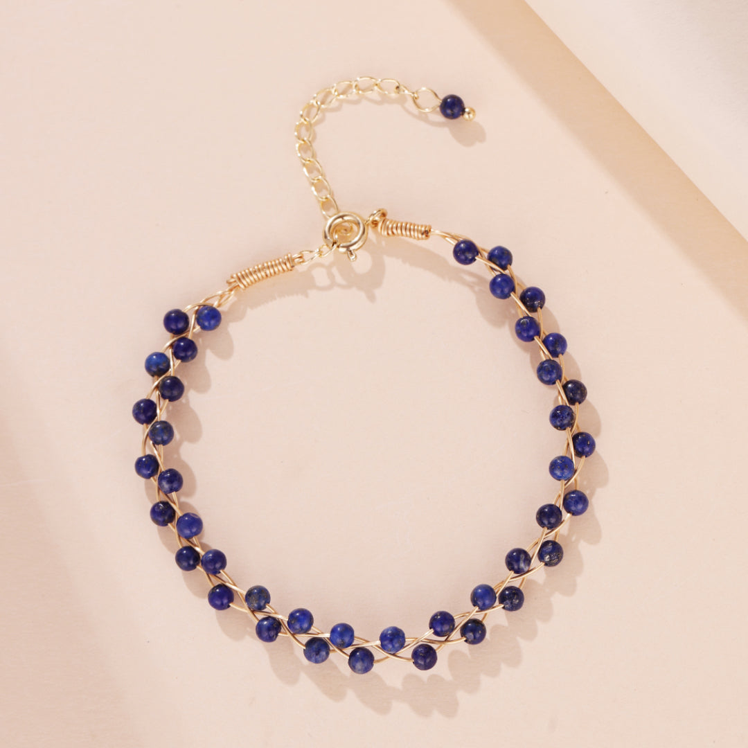 Bracelet Lapis Lazuli – Vague Céleste, Plaqué Or