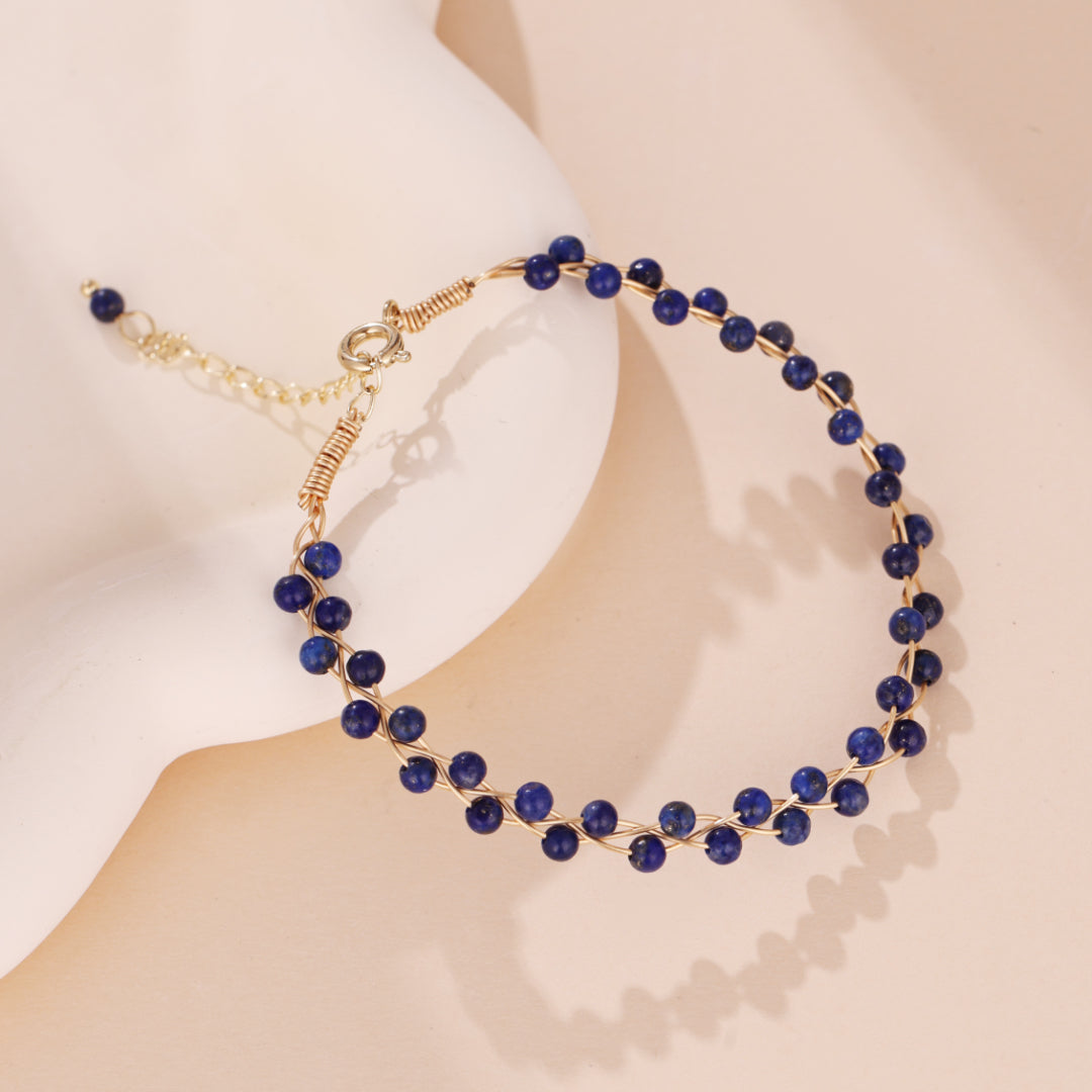 Bracelet Lapis Lazuli – Vague Céleste, Plaqué Or