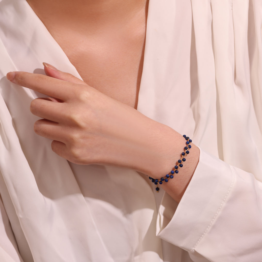 Bracelet Lapis Lazuli – Vague Céleste, Plaqué Or