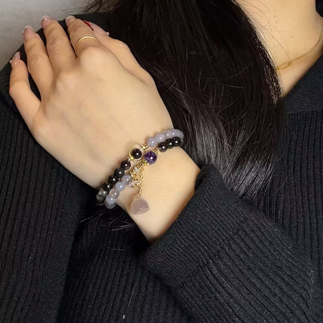 Bracelet Lotus Agate and Obsidian – Inner Peace